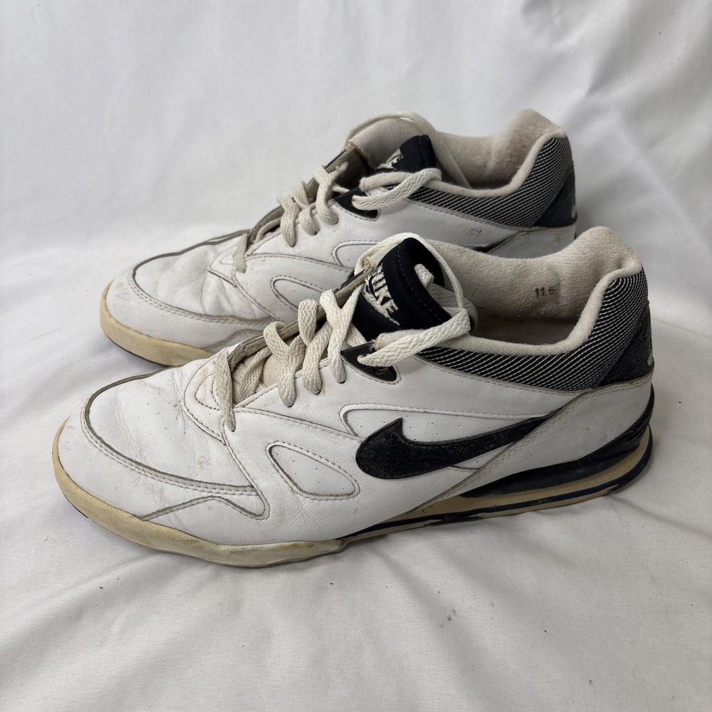 Vintage 1994‎ Nike Karma Plus Golf Cleat Shoes White Black Leather Dad Mens 11.5